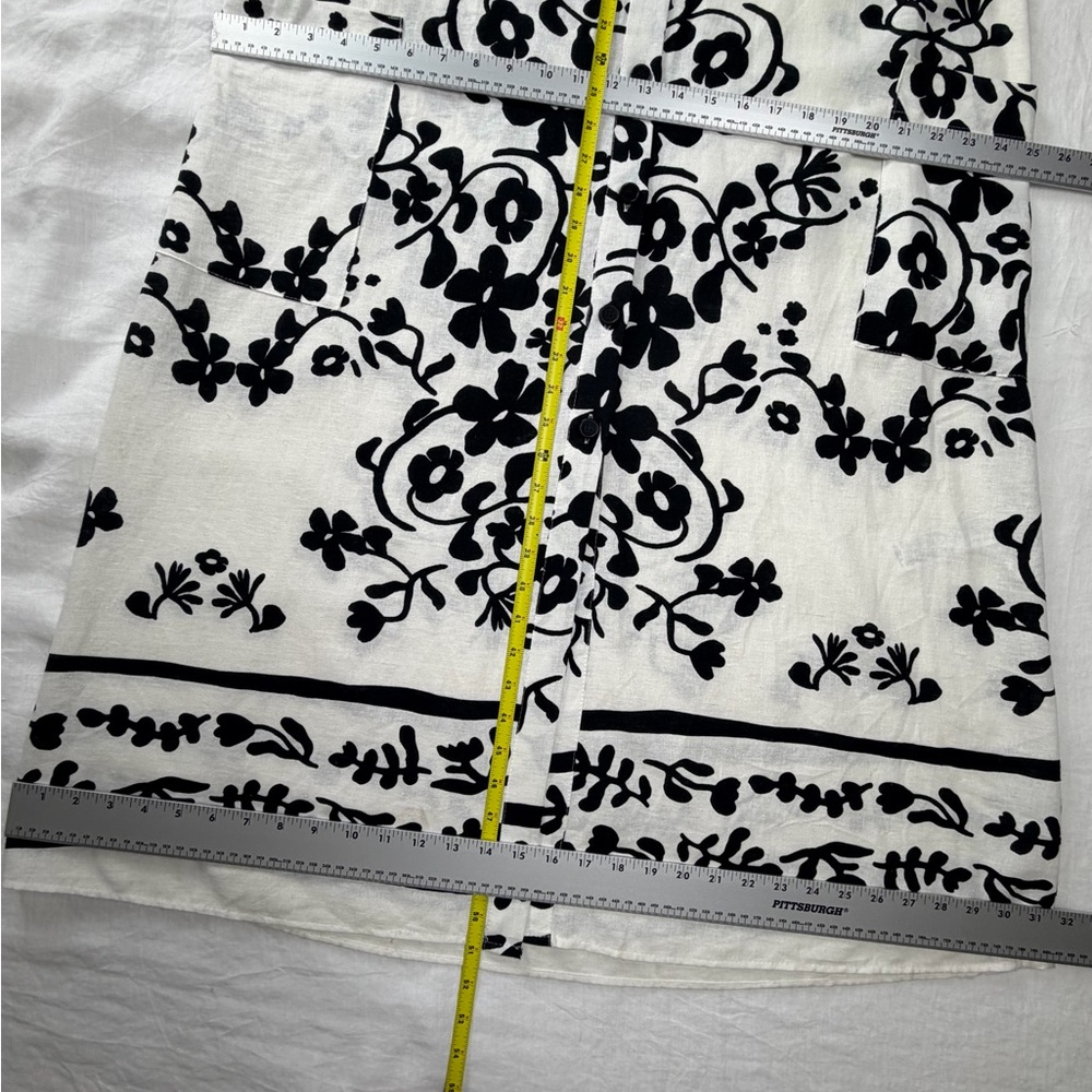Linen Blend Zara Shirt Dress Minimalist Black White Print Button Down Pockets XL - Picture 14 of 16